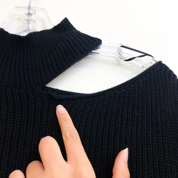 RtA 100% Cotton Langley Black Tight Knit Cut Out High Neck Designer Sweater XS - Picture 7 of 12